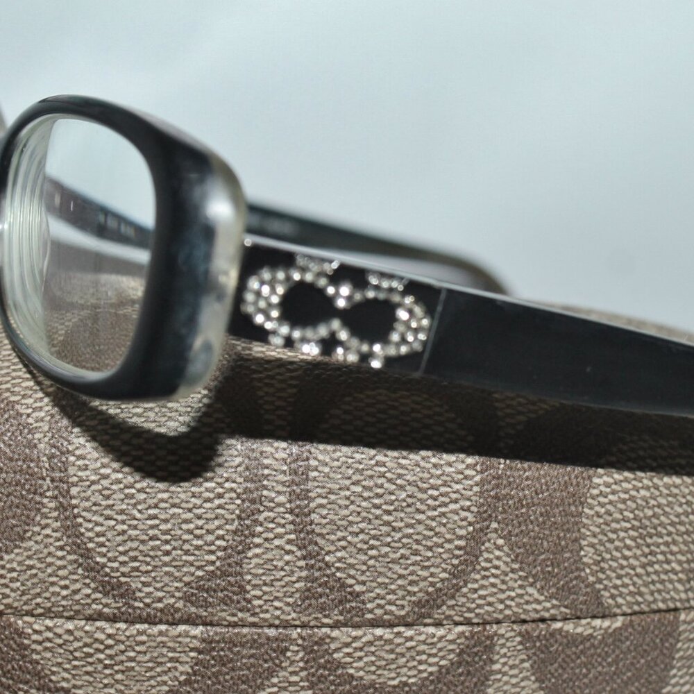 Rare Crystal CC Coach Black Prescription Eyeglasses w Case and Cloth